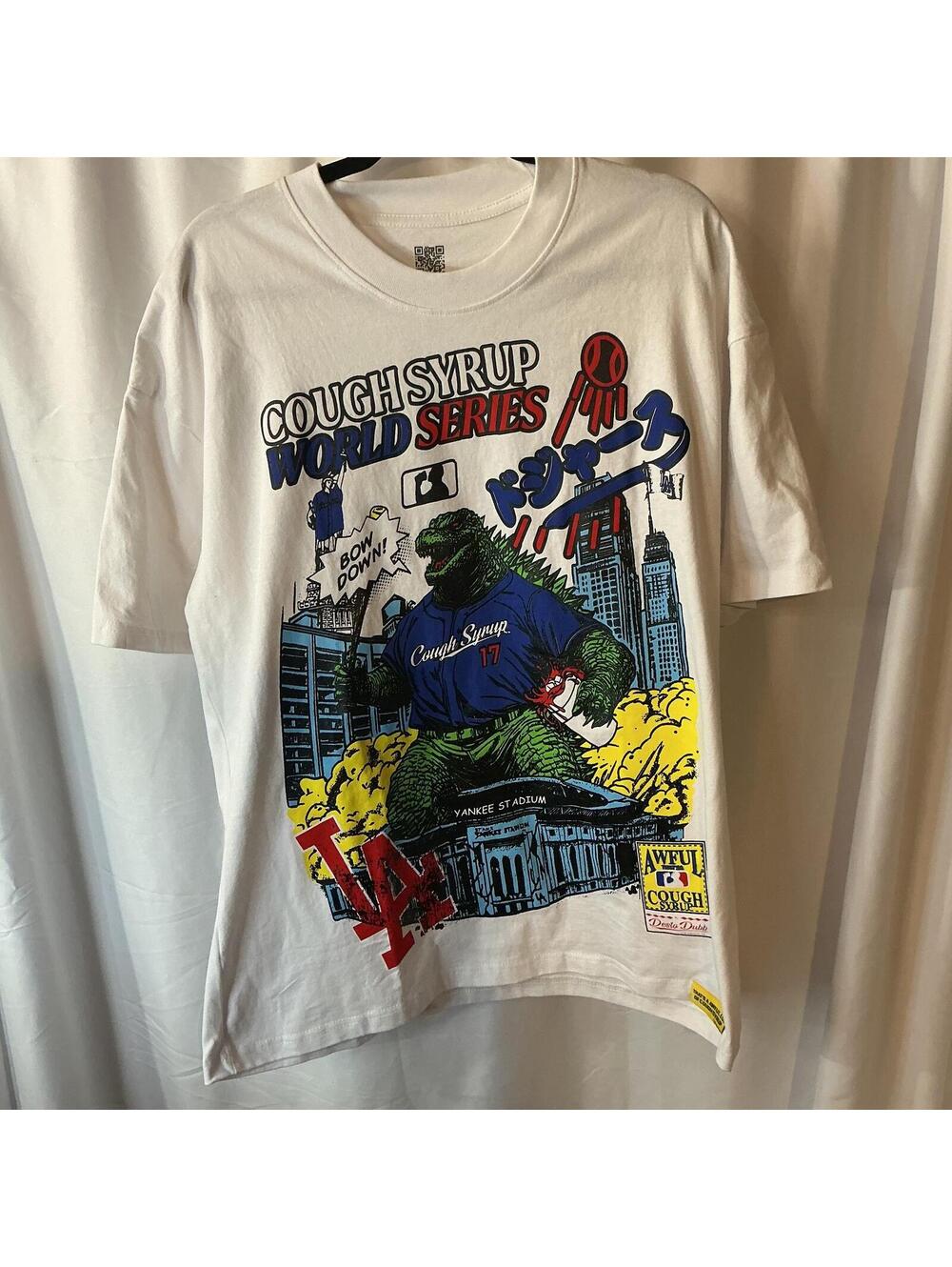 Cough Syrup World Series Godzilla Graphic Tee White Lg LA